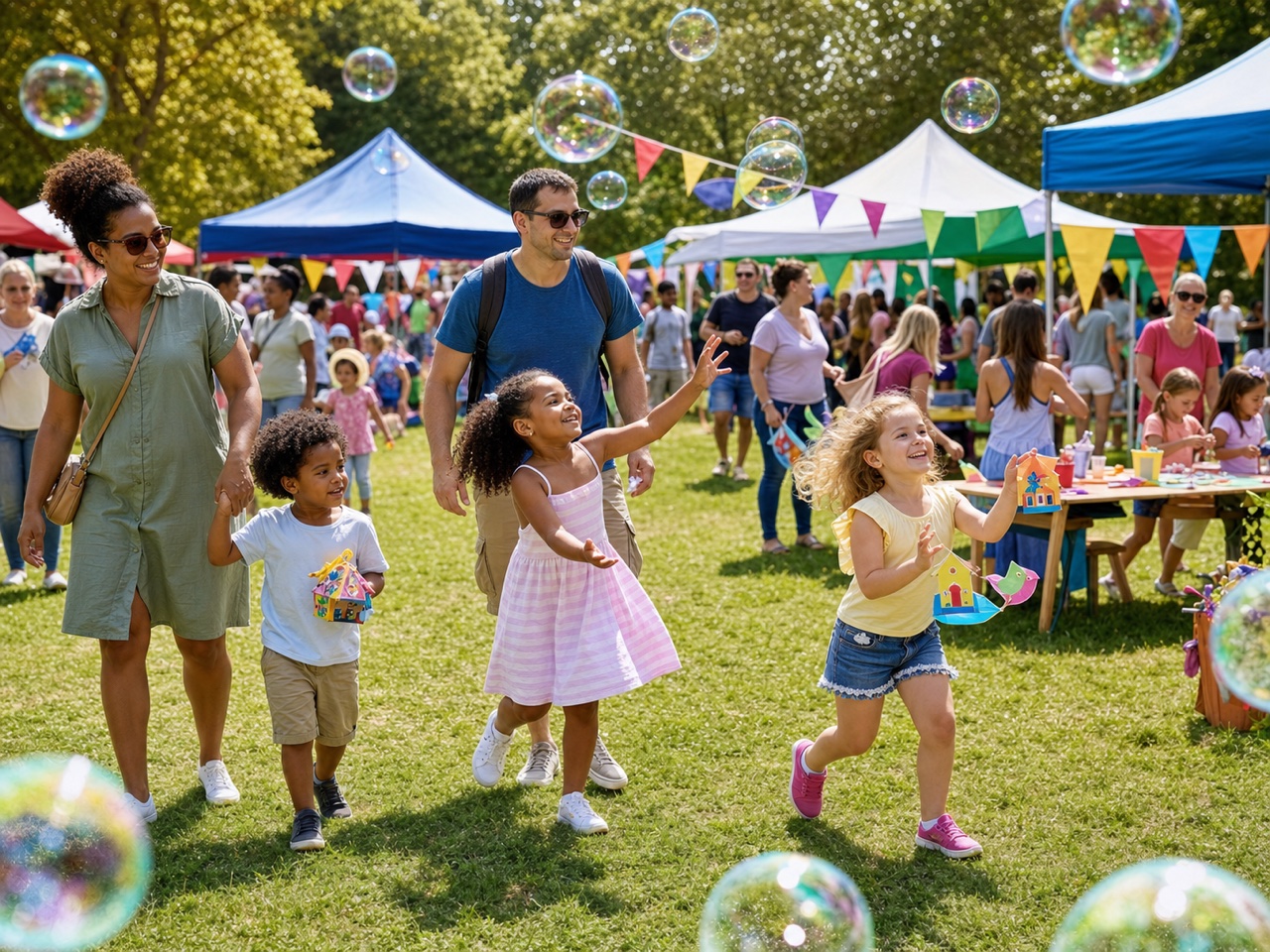 A colorful outdoor family festival