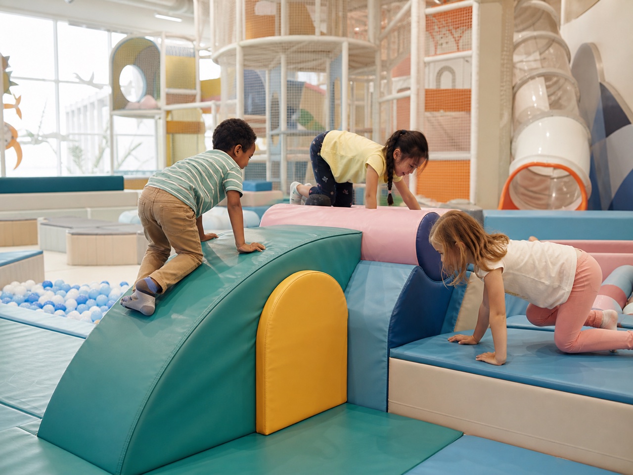 Children enjoying a colorful indoor play space
