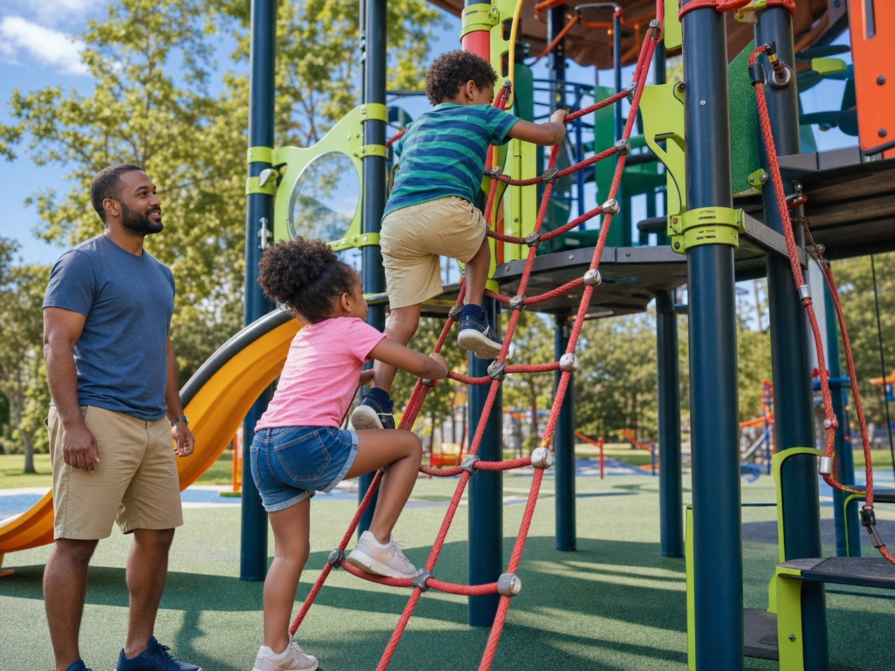 Children climbing on a colorful playground
