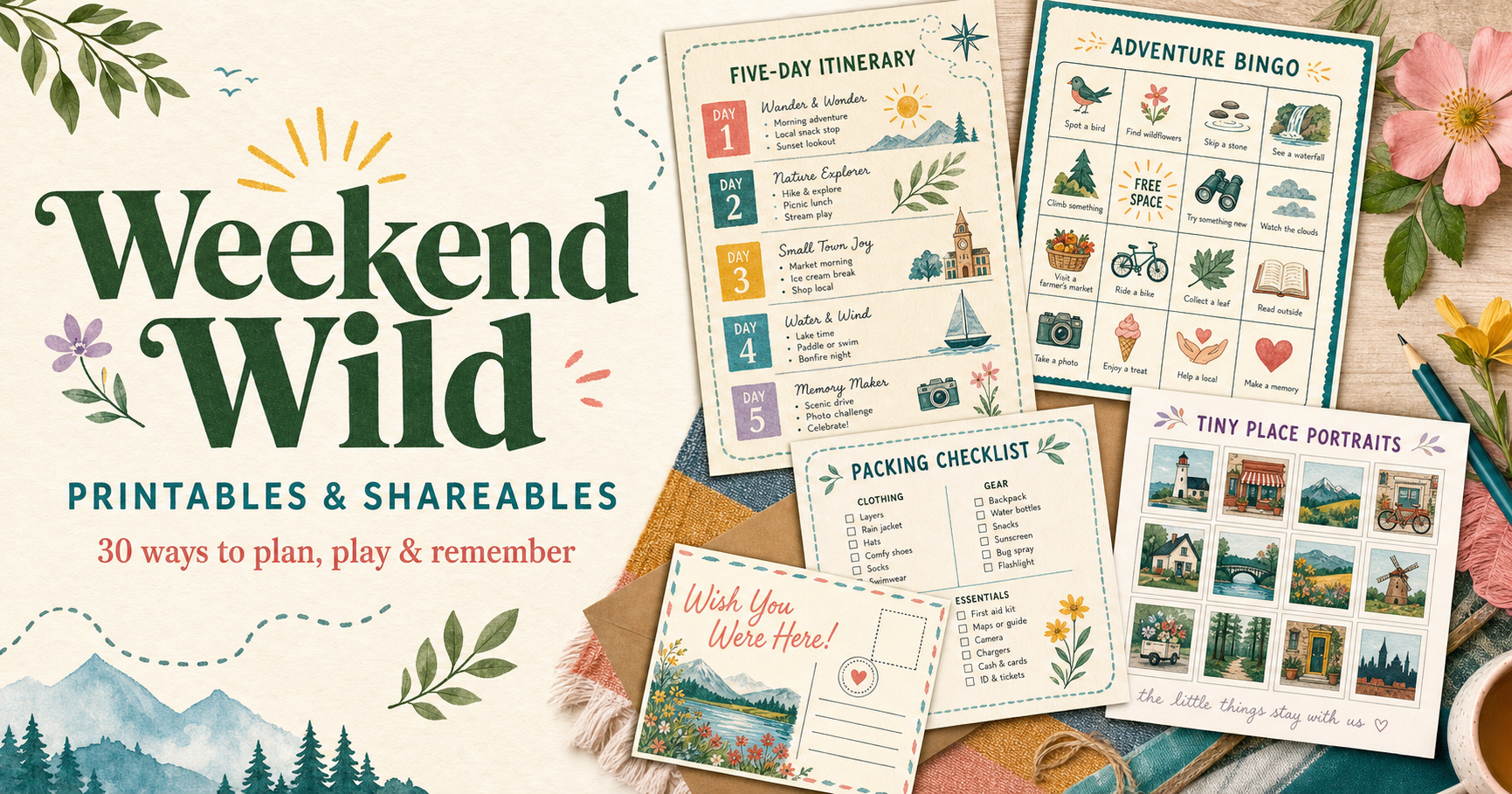 A colorful collection of Weekend Wild family printables