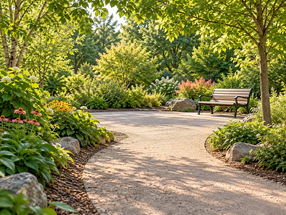 A short flat leafy path with a resting bench and an easy turnaround close by.