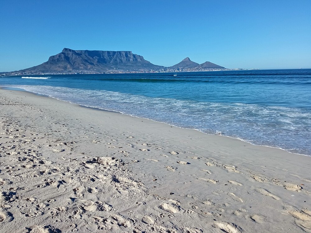 Table Mountain across the water from Blouberg beach, Cape Town